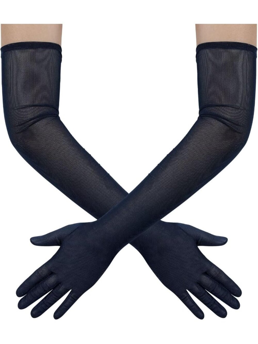 Women's Navy Long Mesh Tulle Sheer 1920's Halloween Costume Opera Party Gloves